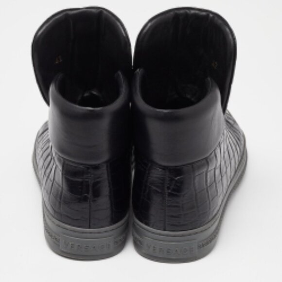 Versace Black Croc Embossed Leather Medusa High Top Sneakers Size 44 - Picture 5 of 7